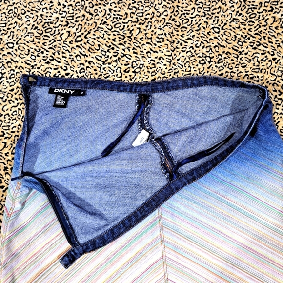 🌈DKNY DENIM OMBRE RAINBOW STRIPE MID-RISE A-LINE SKIRT- 2 - Picture 2 of 6